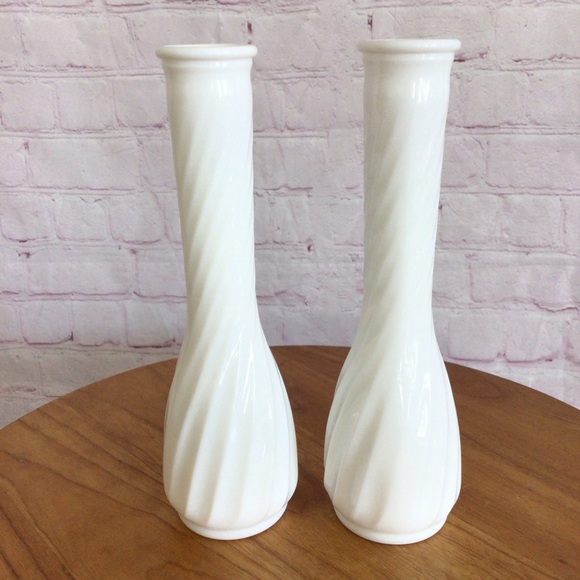 Vintage Other - Vintage Hoosier White Milk Glass Swirl Bud Base Pair